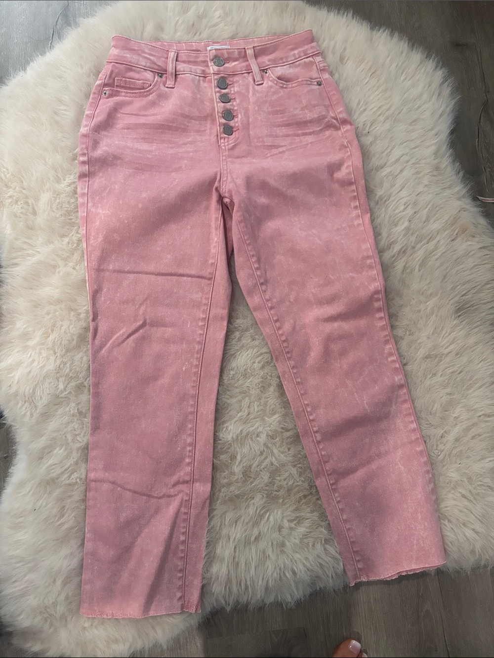 Time and Tru Pink High-Rise Button-Fly Straight Jeans